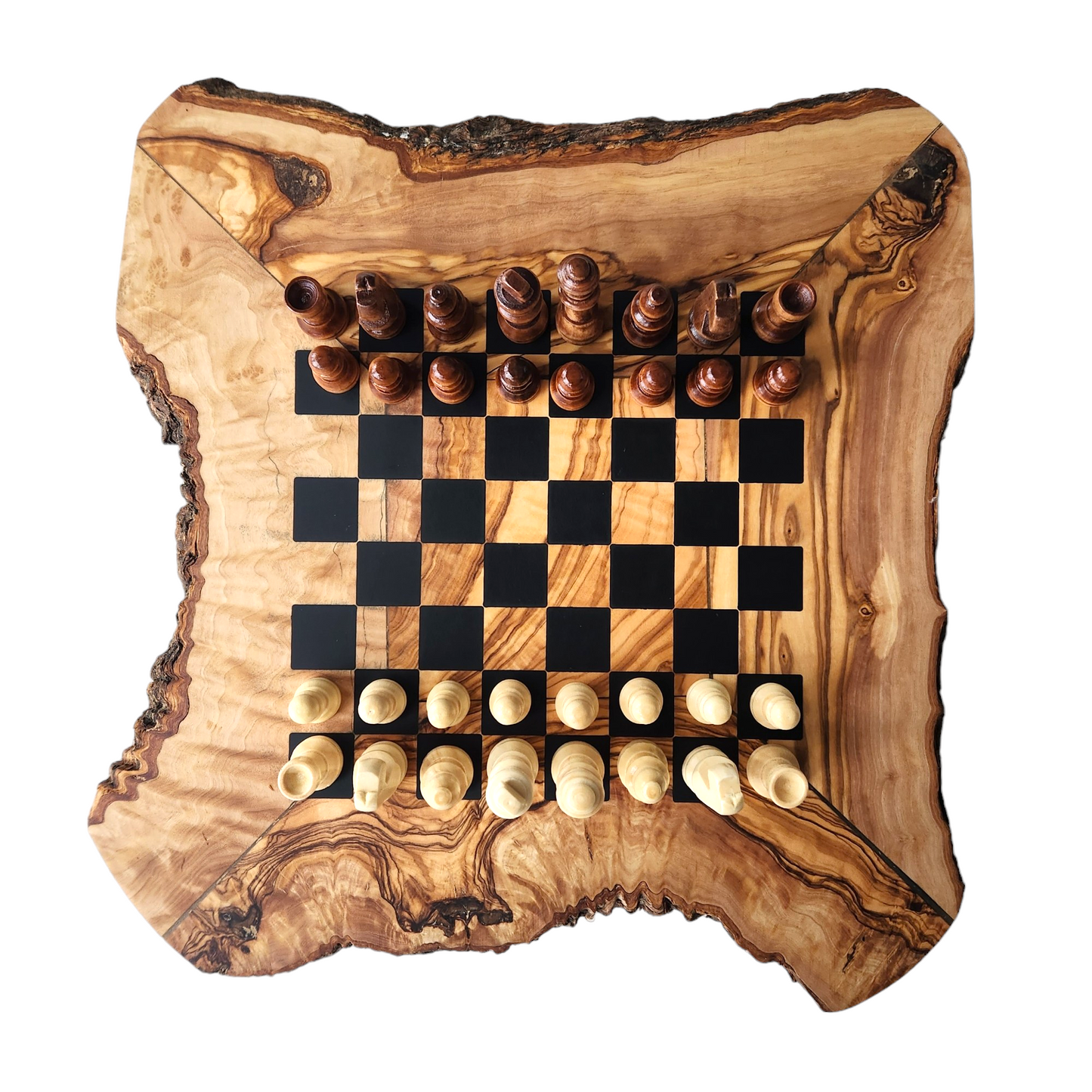 Live Edge Olive Wood & Epoxy Chess Board - 32 pieces - Black