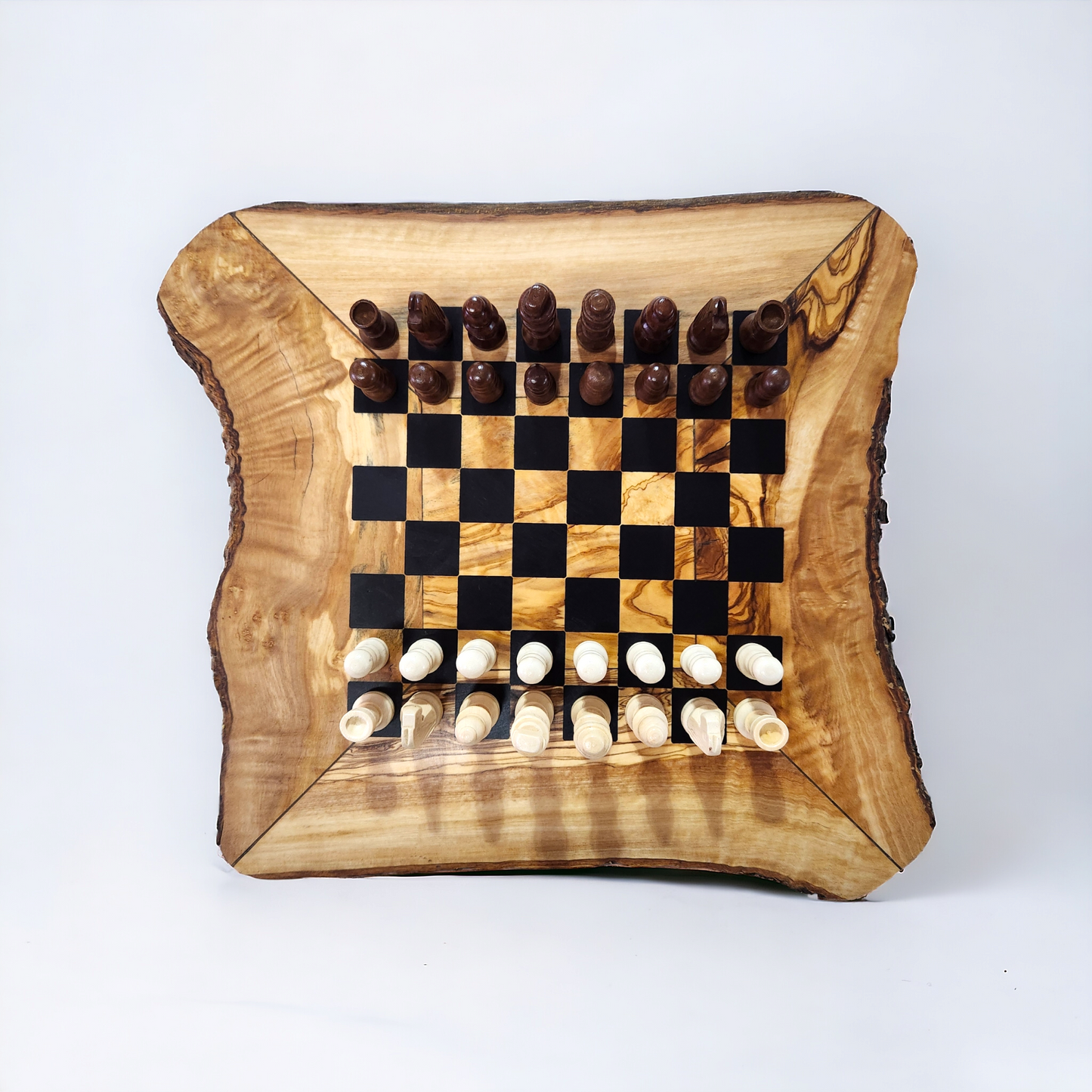 Live Edge Olive Wood & Epoxy Chess Board - 32 pieces - Black