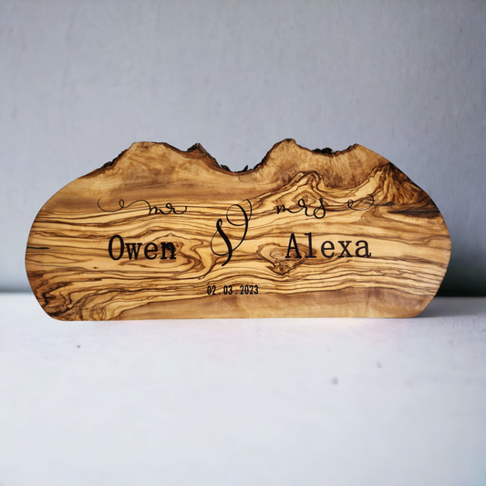 Couple - Wedding Style 2 - Live Edge Olive Wood Board