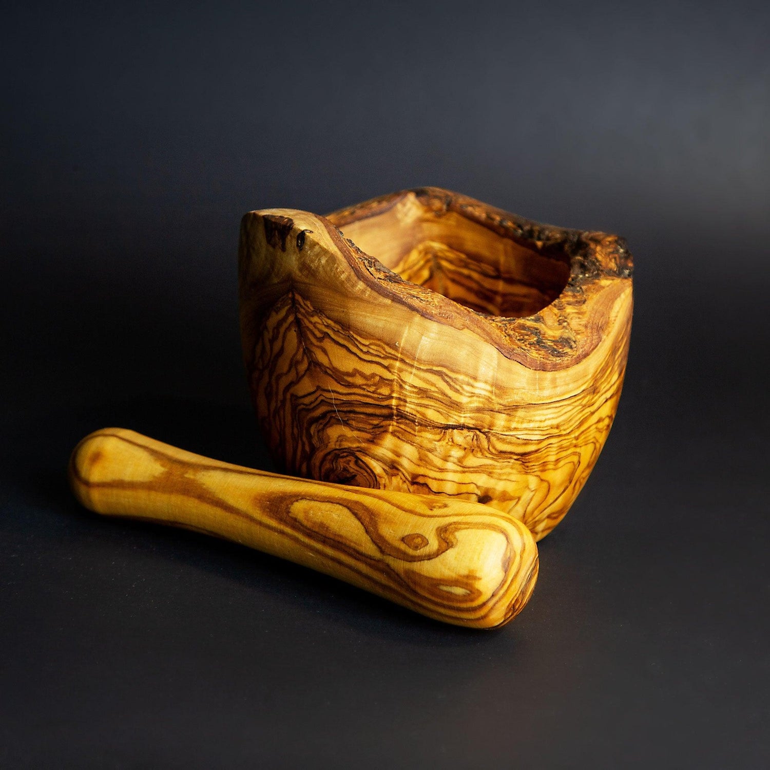 Olive Wood Rustic Mortar and Pestle Set - dyarihandcrafts