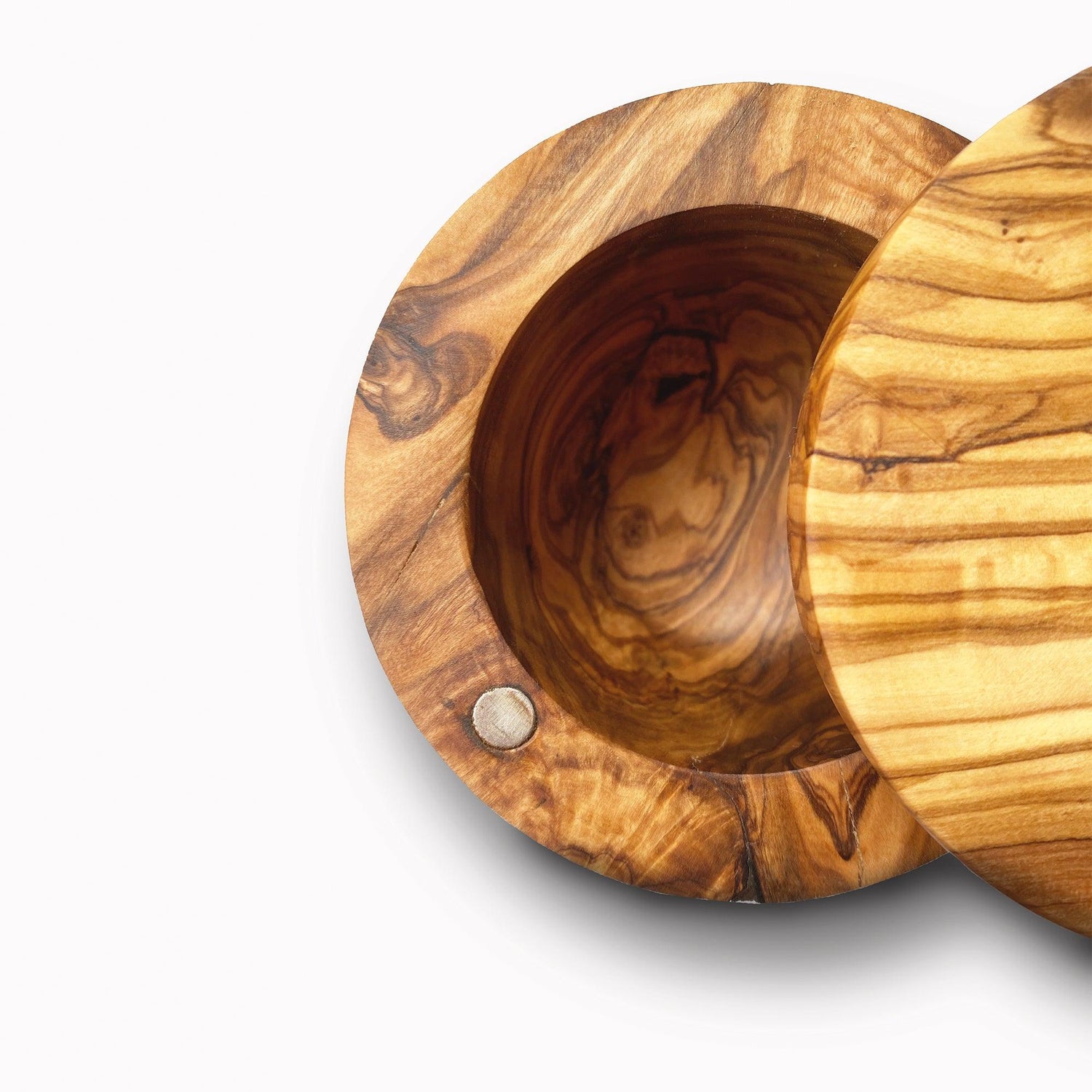 Olive Wood Salt Keeper / Cellar With Magnetic Lid - dyarihandcrafts
